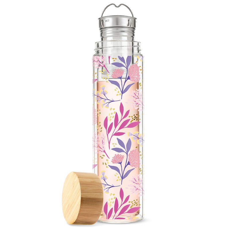 Pinky Up Blair Travel Tea Infuser Mug, Double Walled Insulated Travel Tumbler with Loose Leaf Tea Strainer, Travel Coffee Mug, Keeps Drinks Hot or Cold, 16 oz, Botanical Design - Image 1